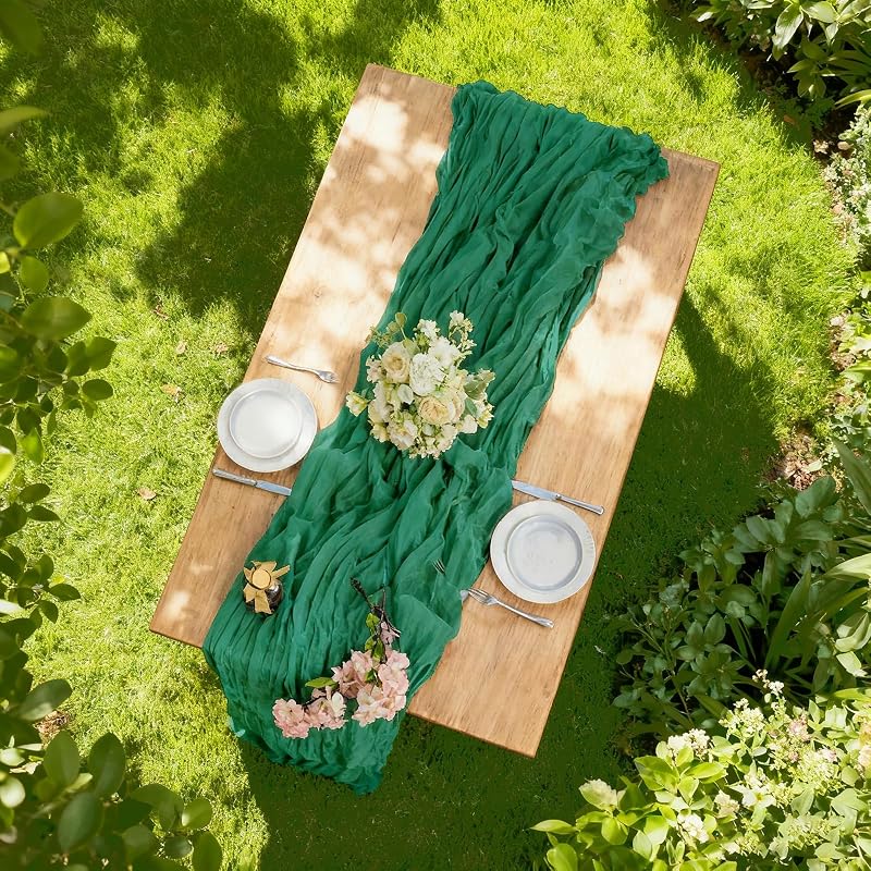 Balcony & Falcon Cheesecloth Table Runner – Green 10 ft x 35 in 1 Pack (Variation: Green+35 x 120 inch)