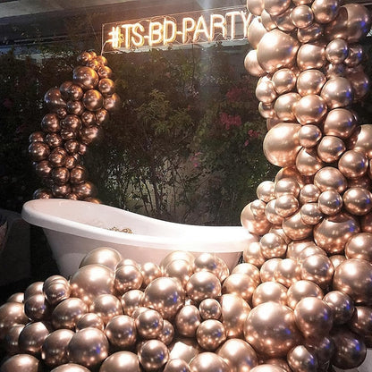 PartyWoo Metallic Rose Gold Balloons - 140pcs Chrome Balloon Arch Kit for Birthdays & Anniversaries | 5-18 Inch Sizes