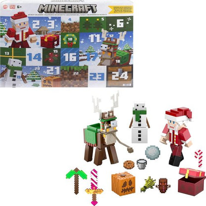 Mattel Minecraft Advent Calendar - 3 Action Figures, 17 Accessories & 24 Daily Surprises | Holiday Fun