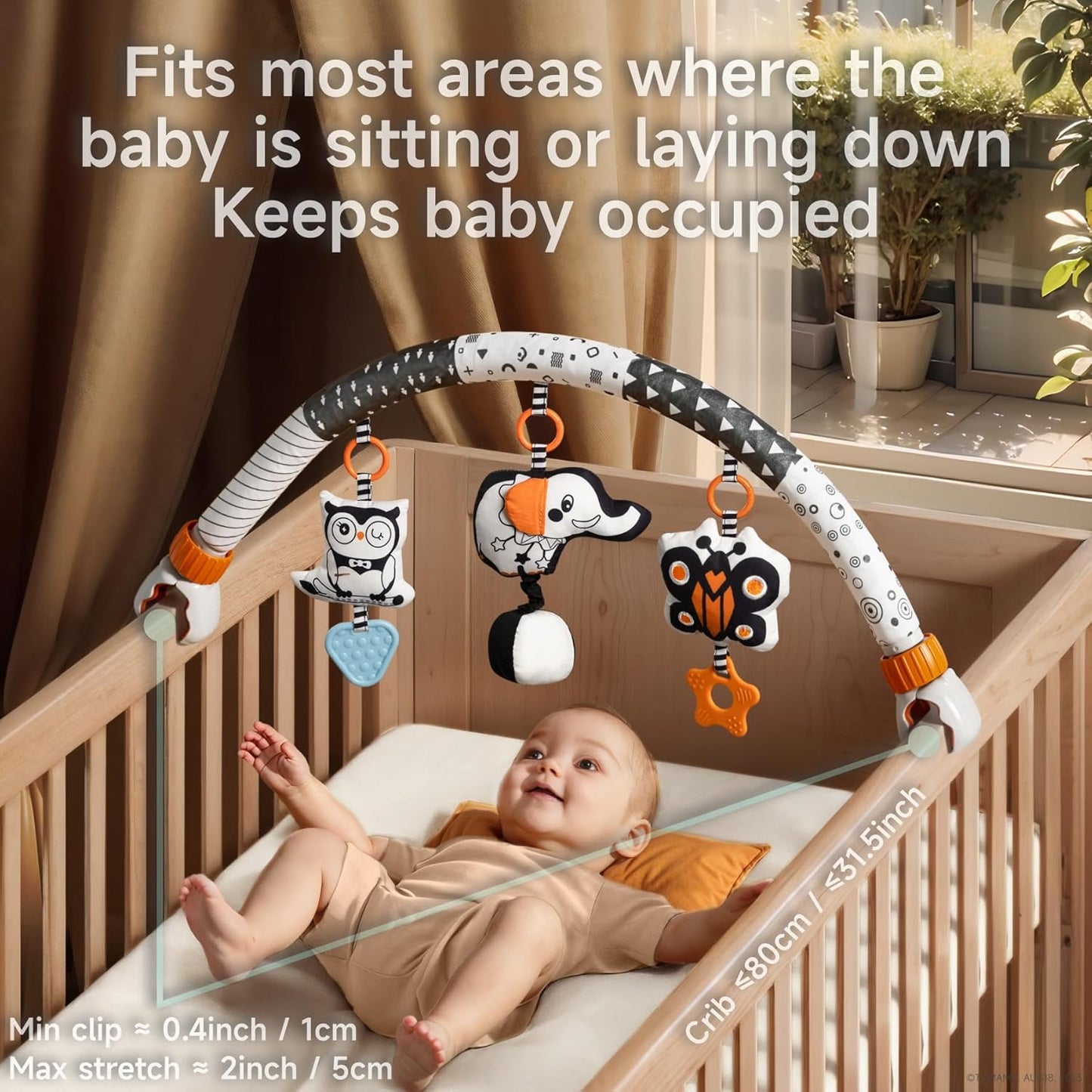 TUMAMA Baby Car Seat Toys - Sensory Hanging Rattle Arch with Butterfly, Elephant & Owls | Musical Toy for Infants 0-12 Months