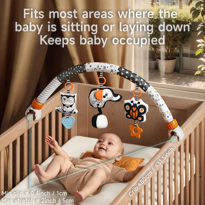 TUMAMA Baby Car Seat Toys - Sensory Hanging Rattle Arch with Butterfly, Elephant & Owls | Musical Toy for Infants 0-12 Months