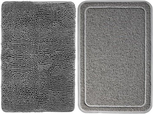 GORILLA GRIP Bath Rug & Loofah Shower Mat Bundle - Gray | 24x17 & 24x16 Sizes