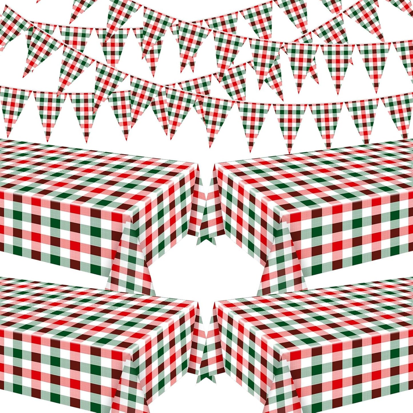 Skiennix 54" x 108" Plastic Tablecloth - Red Green White Plaid Design for Parties & Holidays