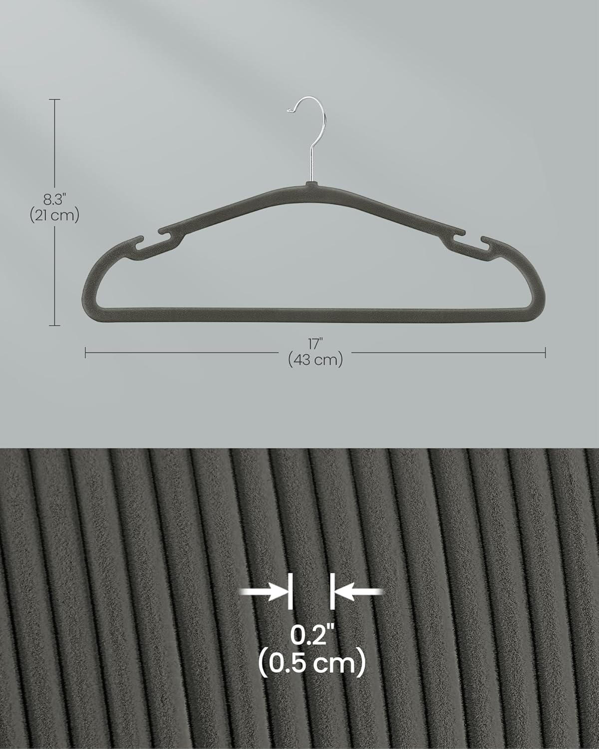 SONGMICS Velvet Hangers - Non-Slip 50 Pack with 360° Swivel Hook & Wide Shoulder Notches - Gray