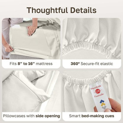 California Design Den King Sheet Set - 100% Soft Cotton, 400 Thread Count, Deep Pockets - Ivory
