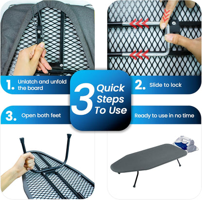 Regine Switzerland Metal Mesh Panel Ironing Board - Foldable Heavy-Duty Design with Heat-Resistant Cover & 100% Cotton Pad (Grey)