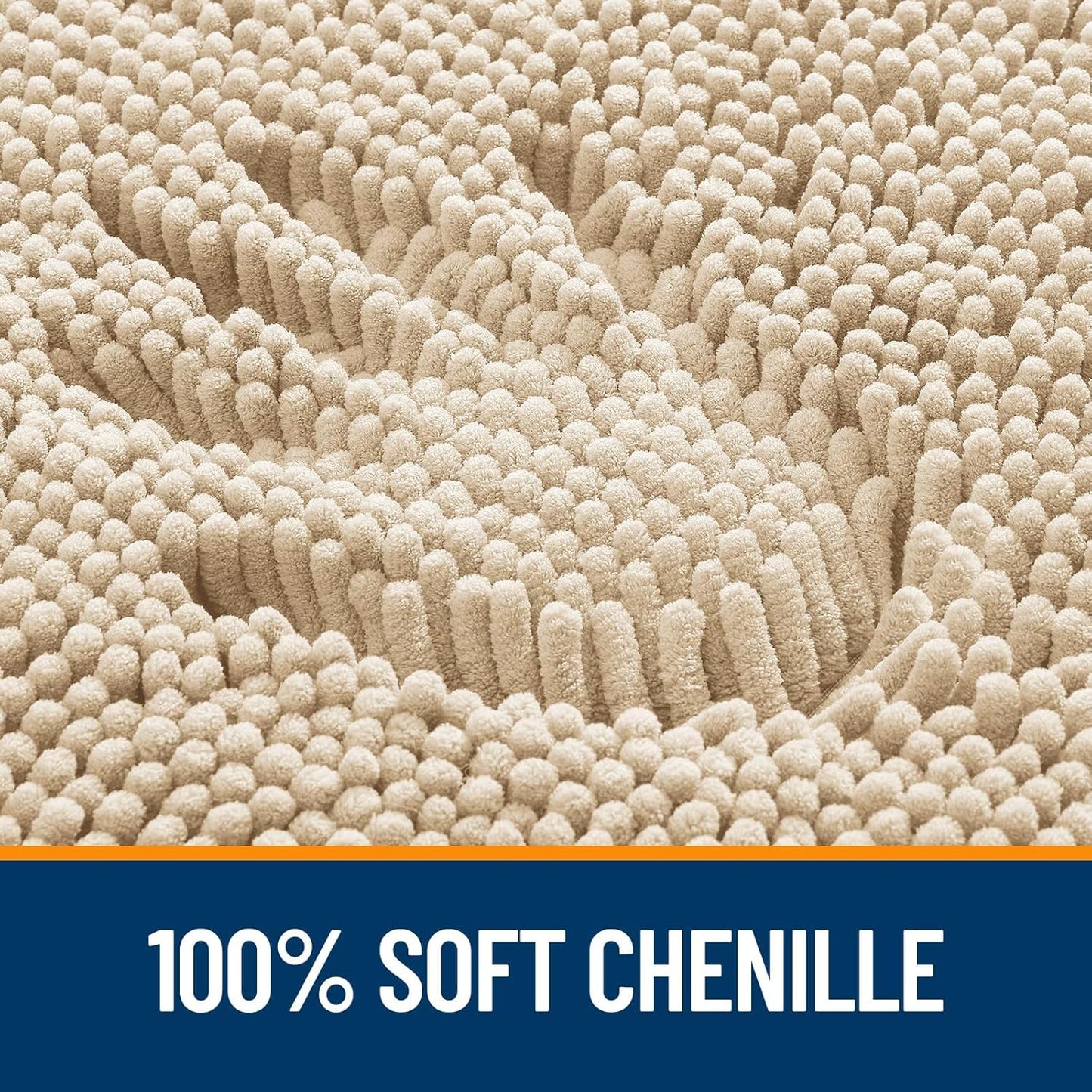 OLANLY U-Shaped Toilet Rug - Extra Soft Absorbent Chenille Bath Mat | 24x24 Inches, Beige, Non-Slip