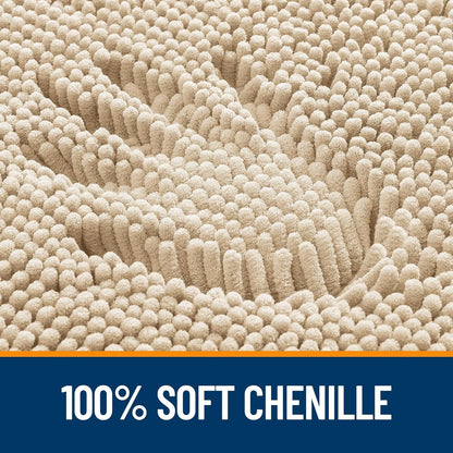 OLANLY U-Shaped Toilet Rug - Extra Soft Absorbent Chenille Bath Mat | 24x24 Inches, Beige, Non-Slip