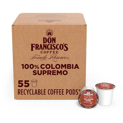 Don Francisco's Colombia Supremo Coffee Pods - 100% Arabica, Medium Roast, 55 Count, Keurig Compatible