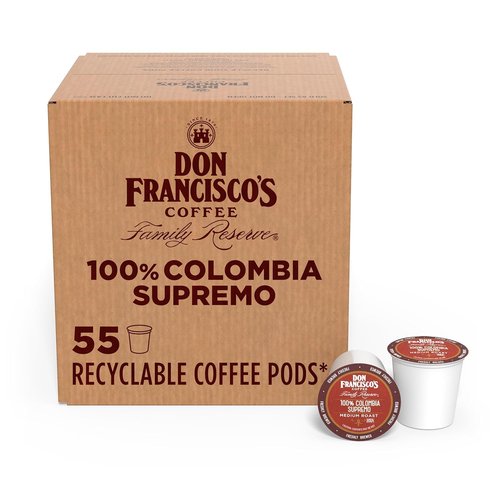 Don Francisco's Colombia Supremo Coffee Pods - 100% Arabica, Medium Roast, 55 Count, Keurig Compatible