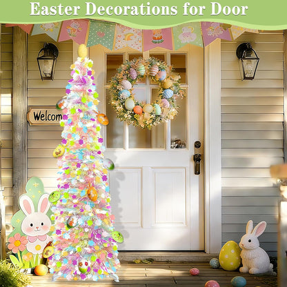 **Skiennix 5Ft Lighted Easter Tree - 50 LED Warm White Lights & Colorful Egg Ornaments | Battery Operated, Collapsible Design**
