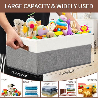 Large Capacity Storage Bins by [Brand Name] - Fabric Closet Organizer with Leather Handles | 3 Pack Grey