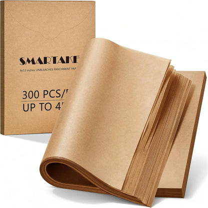 SMARTAKE Parchment Paper Baking Sheets - 300 Pcs Non-Stick Precut, 9x13 Inches for Baking & Grilling