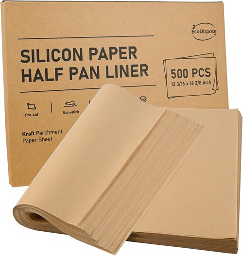 EcoDispose Non-Stick Parchment Paper Baking Sheets - Half Pan Liners, Unbleached, 12-3/16" x 16-3/8", 500 PCS
