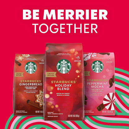 Starbucks Ground Coffee - Peppermint Mocha Flavor | 100% Arabica | Limited Holiday Edition, 6 Bags (11 Oz Each)