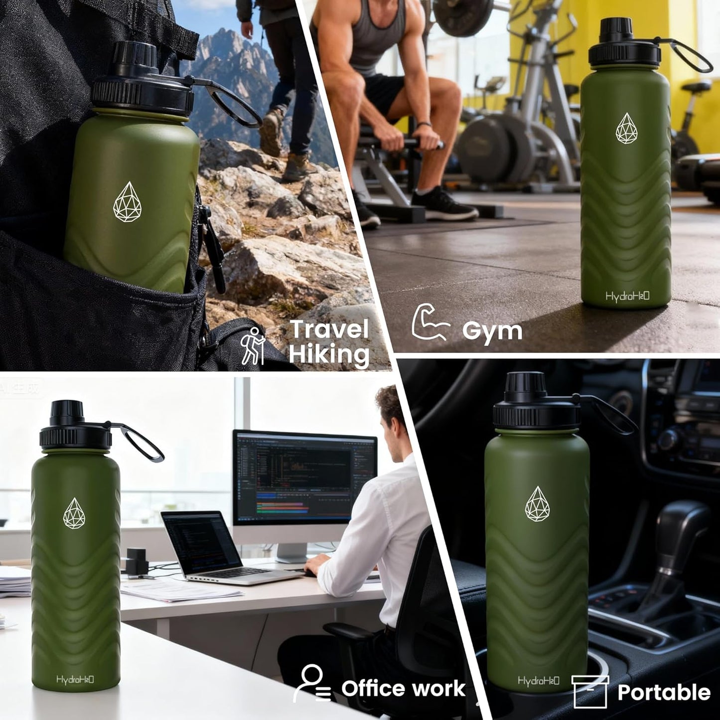 Skiennix 24oz Stainless Steel Insulated Water Bottle - 48H Cold & 24H Hot, Leak-Proof, BPA-Free | Green