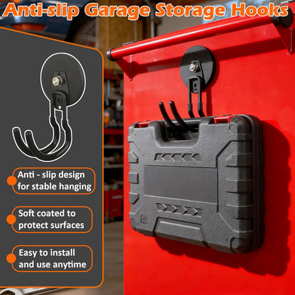 MUTUACTOR Magnetic Hooks - Heavy Duty 40lbs Capacity | 2-Pack Anti-Scratch Double Metal J-Hooks for Organizing Tools