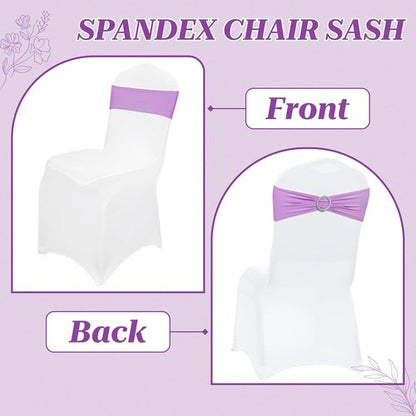 MDS Premium Stretch Spandex Chair Sashes - Pack of 100 Light Purple Covers with Buckle Slider for Weddings & Events