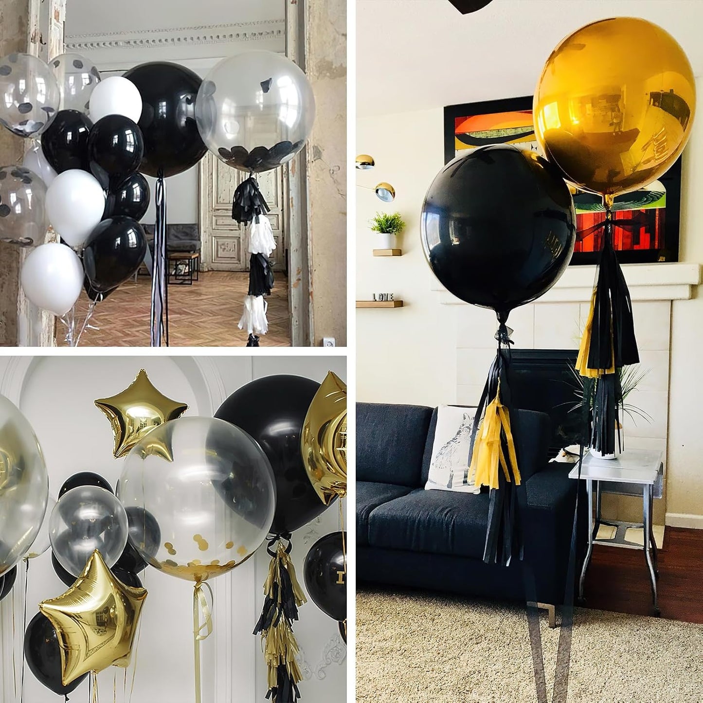 PartyWoo Black Foil Balloons - 50 Inch Jumbo Round Mylar Balloons for Halloween & Birthday Celebrations