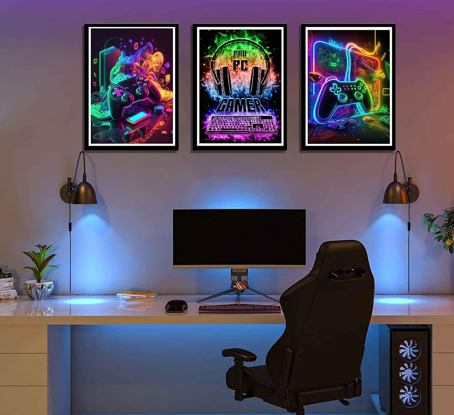 PPV Gaming Wall Art - Retro Video Gamer Canvas Prints | Colorful Neon Gamepad Decor 12x16in