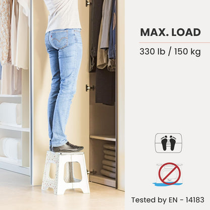 Vigar Foldable Step Stool - Lightweight Non-Slip Design for Adults | 12.5-Inch, Grey Terrazo Pattern