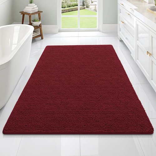 OLANLY Bathroom Rugs 70x46, Extra Soft Absorbent Chenille Bath Rugs, Rubber Backing Quick Dry, Machine Washable Bath Mats for Bathroom Floor, Tub and Shower, Home Decor Accessories, Burgundy