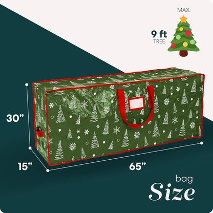 Regine Switzerland Christmas Tree Storage Bag - Durable Waterproof Zippered Design for 9-Foot Trees | Protects Against Dust & Moisture (Green Printed)