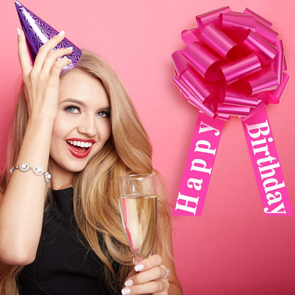 WILLBOND Large Happy Birthday Car Bow - Festive Gift Wrapping Decoration | 20 Inches, Rosy Color