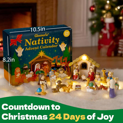 Nativity Advent Calendar 2025 - Light-Up 24-Day Nativity Scene Set with Resin Figures for Kids