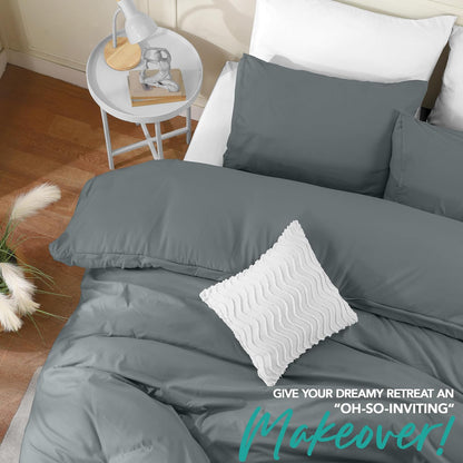 Utopia Bedding Duvet Cover Set - Soft Brushed Microfiber with Zipper Closure | 3-Piece Queen Set in Grey