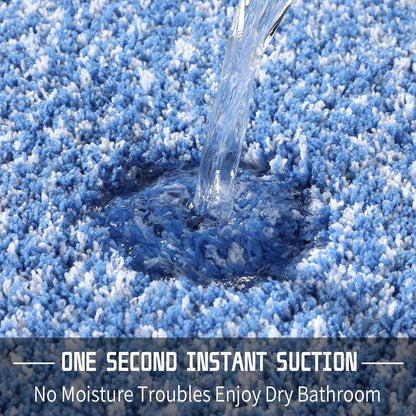 Yimobra Ultra Soft Bath Rugs | Non-Slip Microfiber Mats for Bathroom | 32x20, Blue and White