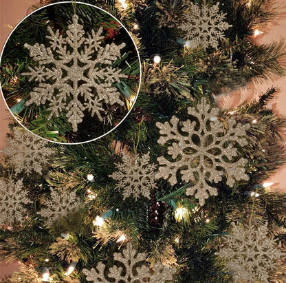 Skiennix 36pcs Christmas Snowflake Ornaments - Glittering Gold Decor for Winter Trees