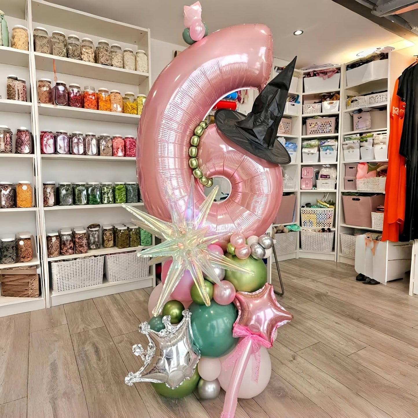 Pastel Pink Number 6 Balloons - 40 In Large Foil Helium Balloons for Girls' Birthday Party
