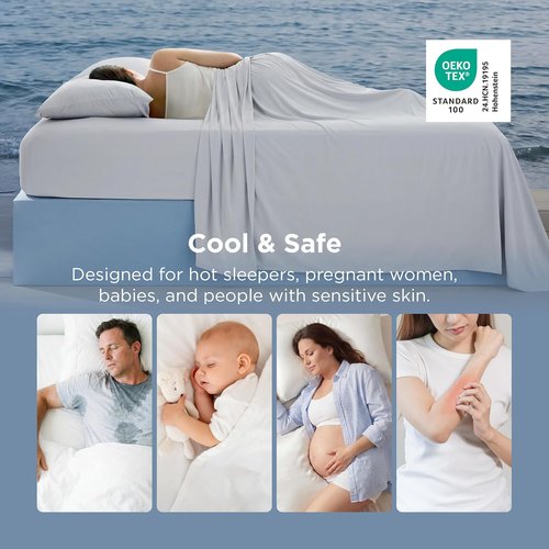 Bedsure Silver Infused Bed Sheets - Cooling Queen Sheet Set for Hot Sleepers | Ultra Soft & Silky Smooth, Light Grey, 4 Pieces, Deep Pocket Up to 16 Inches