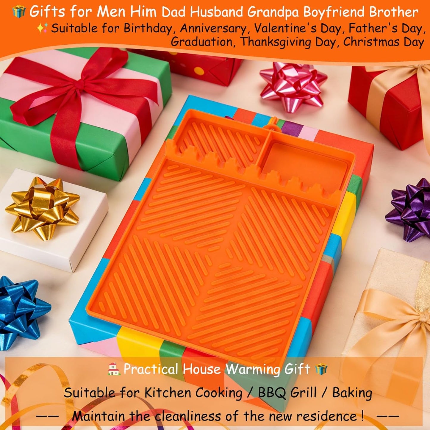Skiennix Silicone Tools Mat - Versatile Griddle & Baking Countertop Drip Pad | Orange for Blackstone & Weber Grills