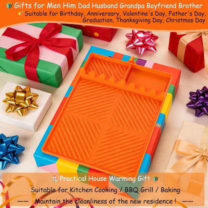 Skiennix Silicone Tools Mat - Versatile Griddle & Baking Countertop Drip Pad | Orange for Blackstone & Weber Grills