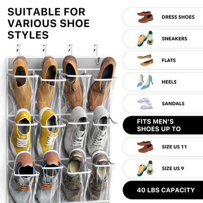 Simple Houseware 24 Pockets Large Clear Pockets Over The Door Hanging Shoe Organizer, Gray (56" x 22.5")