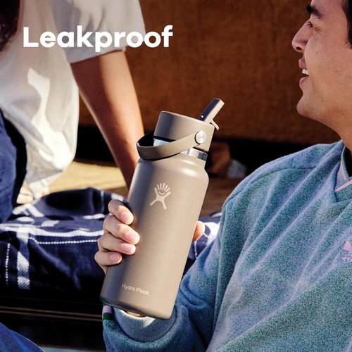 Hydro Flask Water Bottle - Insulated Stainless Steel - 32 Oz Wide Mouth with Flex Straw Lid in Glimmer Pink