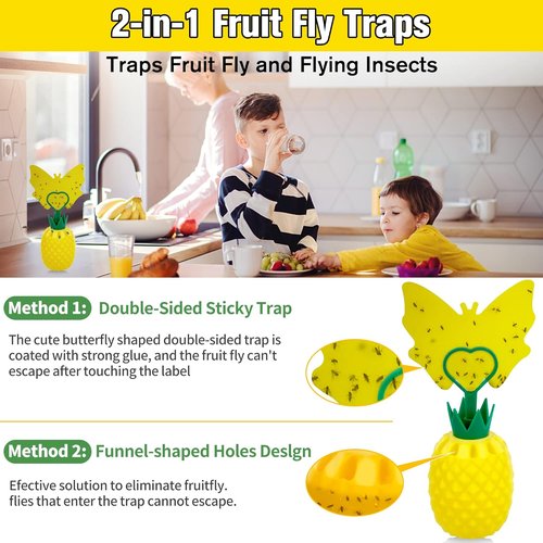 Fruit Fly Trap - Skiennix Effective Indoor Gnat Catcher with Non-Toxic Bait | 2 Pack