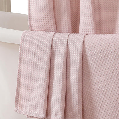 OVZME Extra Long Shower Curtain Set - 84 Inch Long Waffle Weave Heavy Duty Cloth Shower Curtain for Bathroom, Luxury Weighted 230GSM Bath Curtain Set with 12 Plastic Hooks, 72x84, Blush Pink