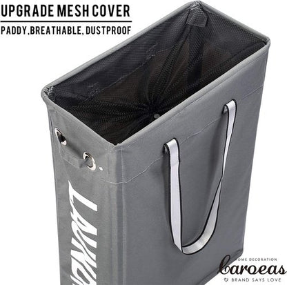 Caroeas 24" Slim Laundry Basket - Waterproof Collapsible Hamper with Breathable Mesh Cover & Soft Handle (Grey)