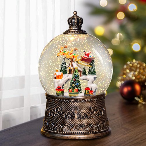 Christmas Snow Globes Lantern - Musical Winter Village Scene with Glitter Effects | USB/Battery Powered, 6-Hour Timer