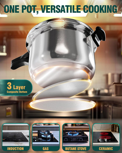 WantJoin Stainless Steel Pressure Cooker - 10 Quart Induction Compatible with Spring Valve Safety Features