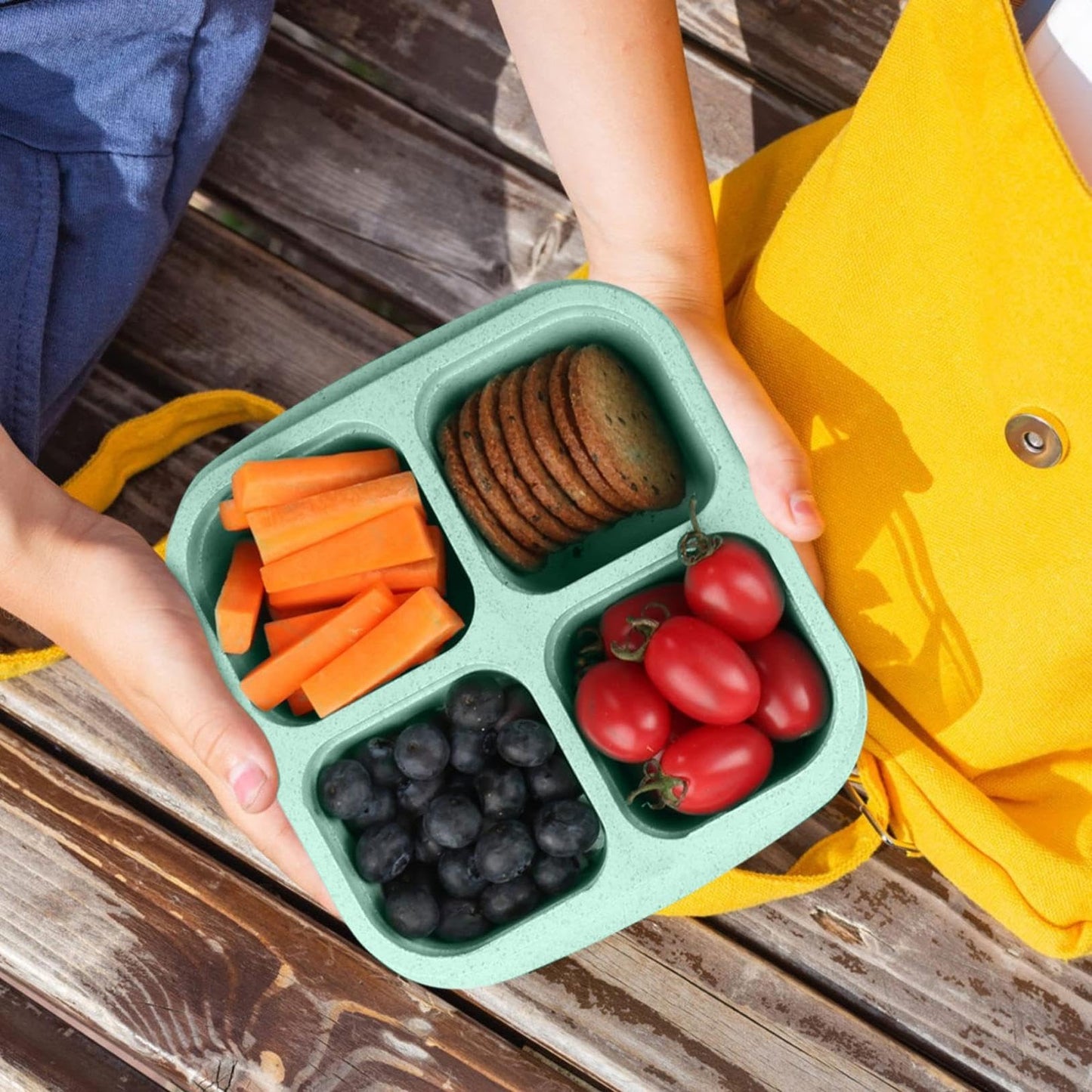 visdron Snack Box Container, Reusable Bento Snack Box with 4 Compartments, 1PC Portable Meal Prep Lunch Containers Divided Food Storage Containers for Kids & Adults (Green)