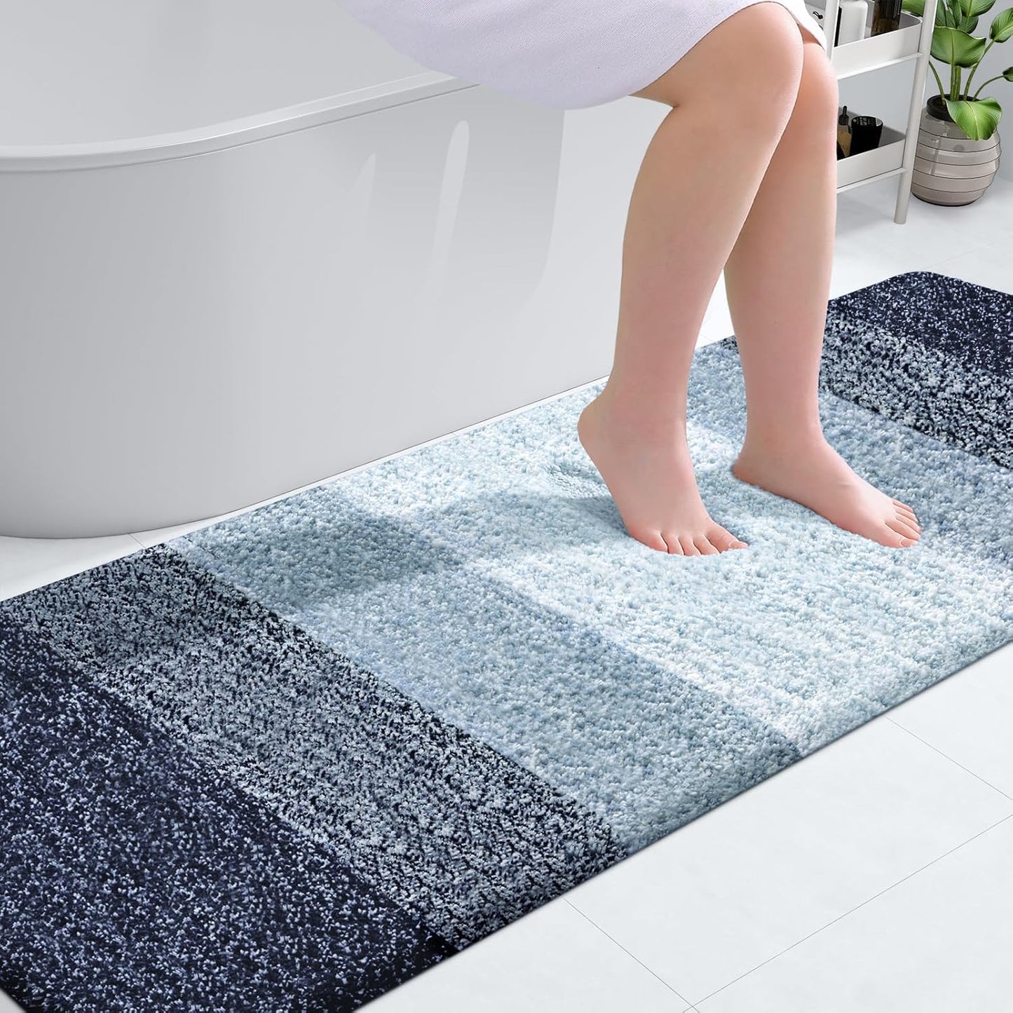 OLANLY Bathroom Runner Rug - Extra Soft Microfiber Mat | Quick-Dry, Washable, 70x24, Airy Blue