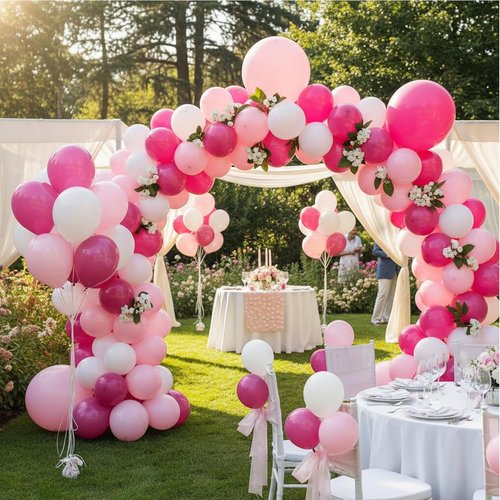 KADBANER 12-Inch Latex Balloons - 100 Pack in White, Pink & Light Rose Red for Weddings, Birthdays & Baby Showers