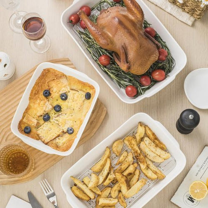 HOMBENE 3.3 QT Ceramic Baking Dish - White Casserole Dish for Oven & Microwave | Perfect for Lasagna (8.7" x 11.8")