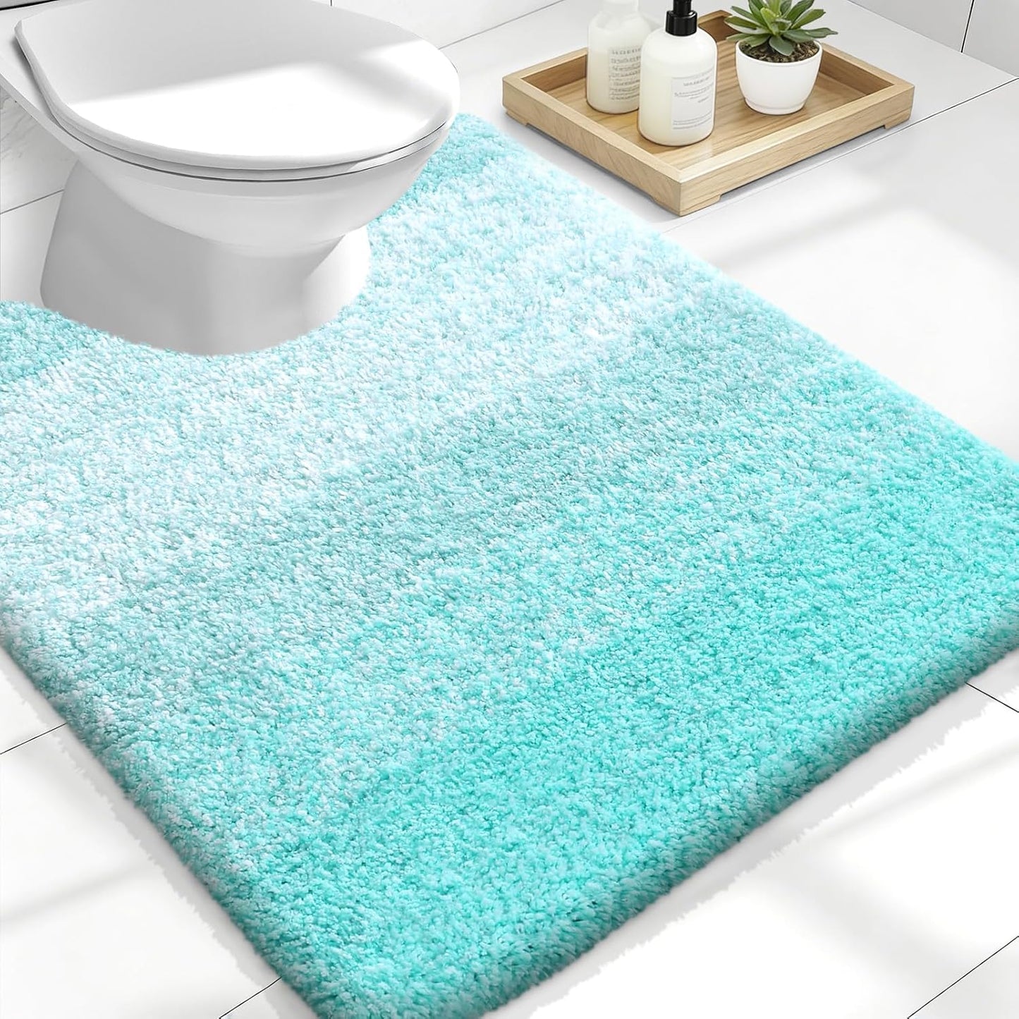 OLANLY Luxury U-Shaped Toilet Rug - Extra Soft, Absorbent Microfiber Bath Mat, 24x20, Teal