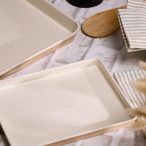 Country Kitchen Nonstick Bakeware Set - Deluxe Heavy Duty, Easy Release, Taupe | 13 Pcs with Handles