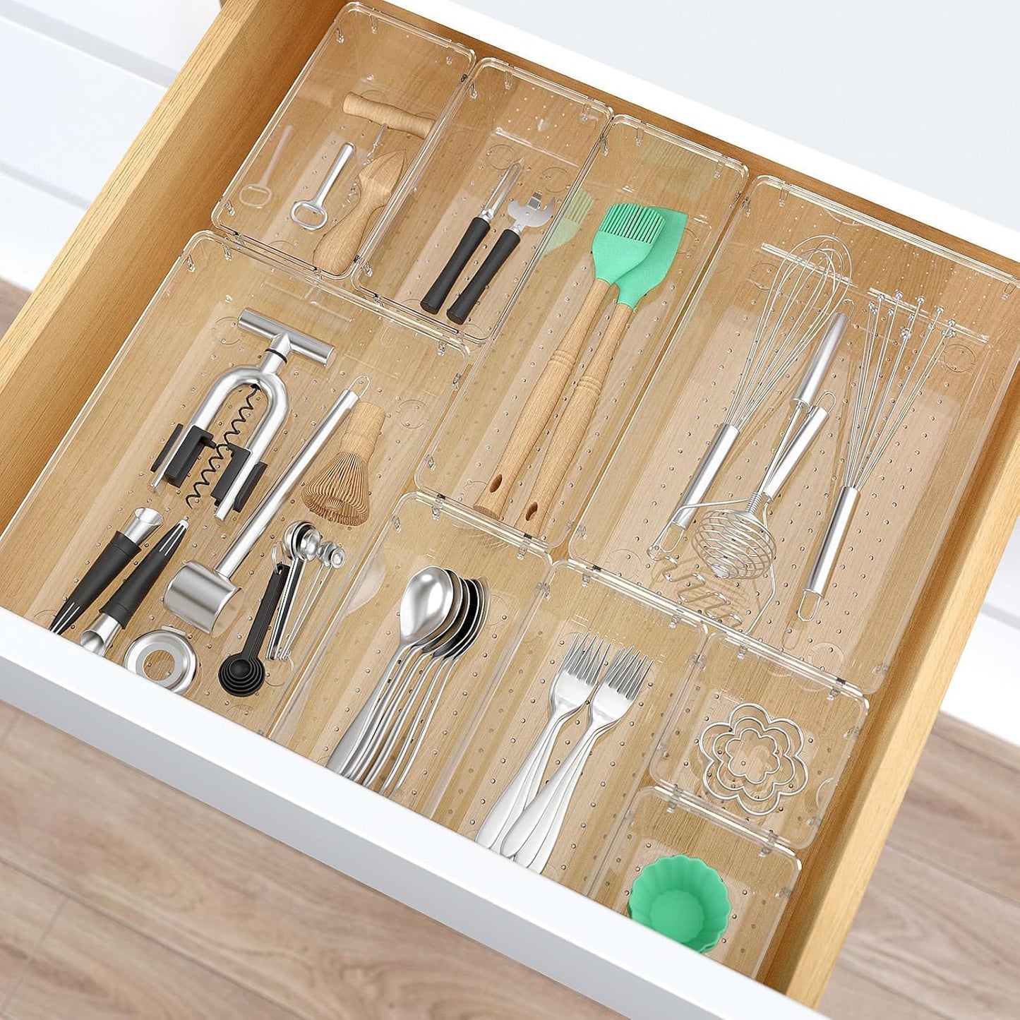 StorMiracle 28 PCS Clear Plastic Drawer Organizers - Versatile Trays for Makeup, Jewelry & Office Supplies